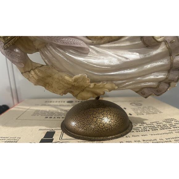 VTG Candleholder Candelabra Candle Holder Resin Harp Cherub Angel Flight Bronze - Picture 8 of 9